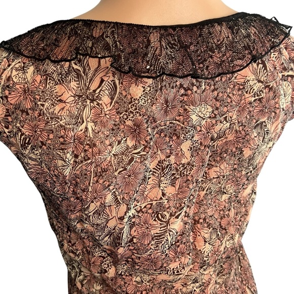 Max Studio Y2K Pink Floral Print Silk Dress with Black Lace - Picture 10 of 11